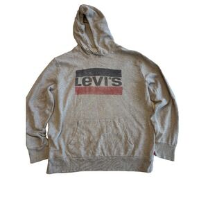 Levi's Hoodie Men's Size Medium Gray Logo spellout Sweatshirt Pullover cozy